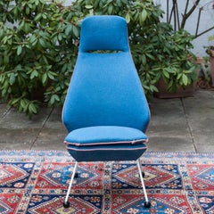 Sculptural Blue Fabric Easy Chair, France, 1950