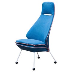Sculptural Blue Fabric Easy Chair, France, 1950