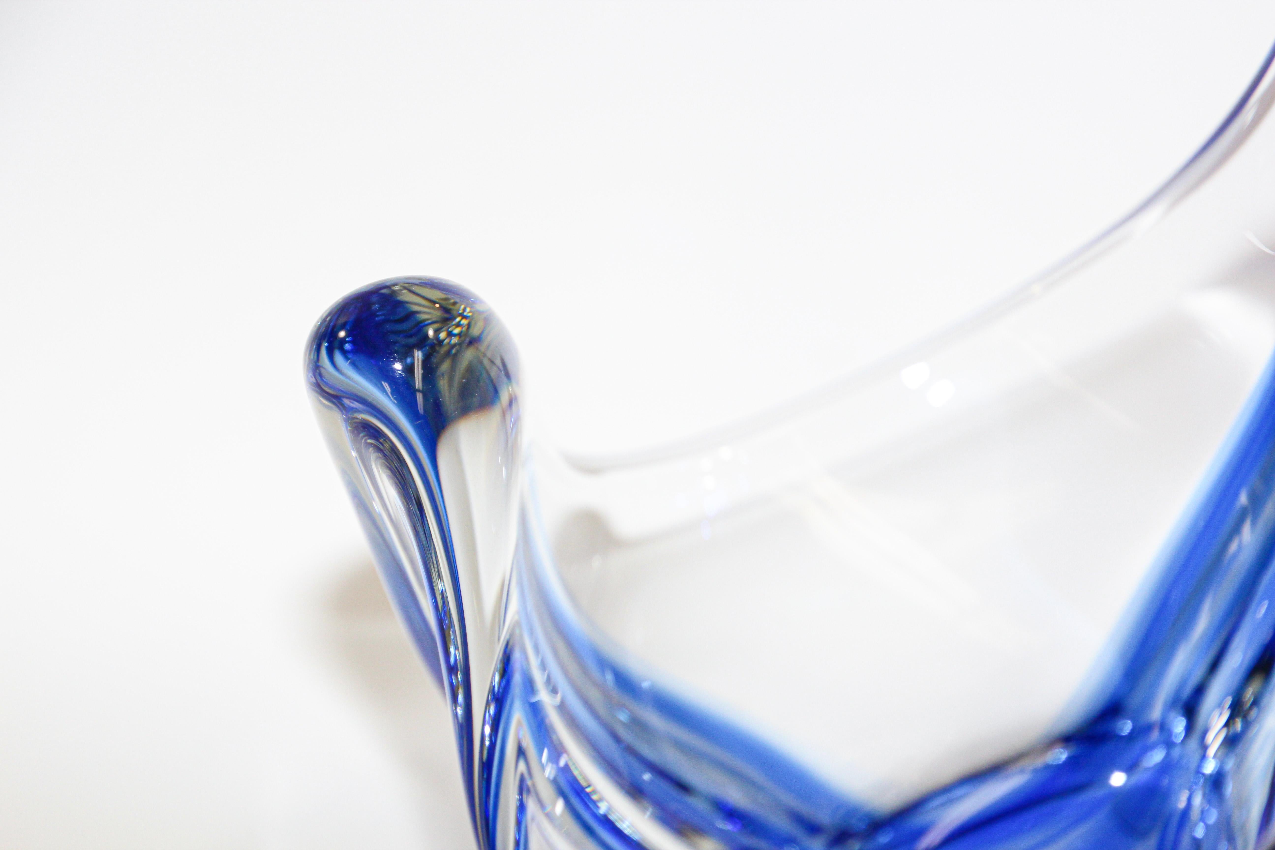 Art Glass Sculptural Blue Large Decorative Hand Blown Murano Glass Bowl