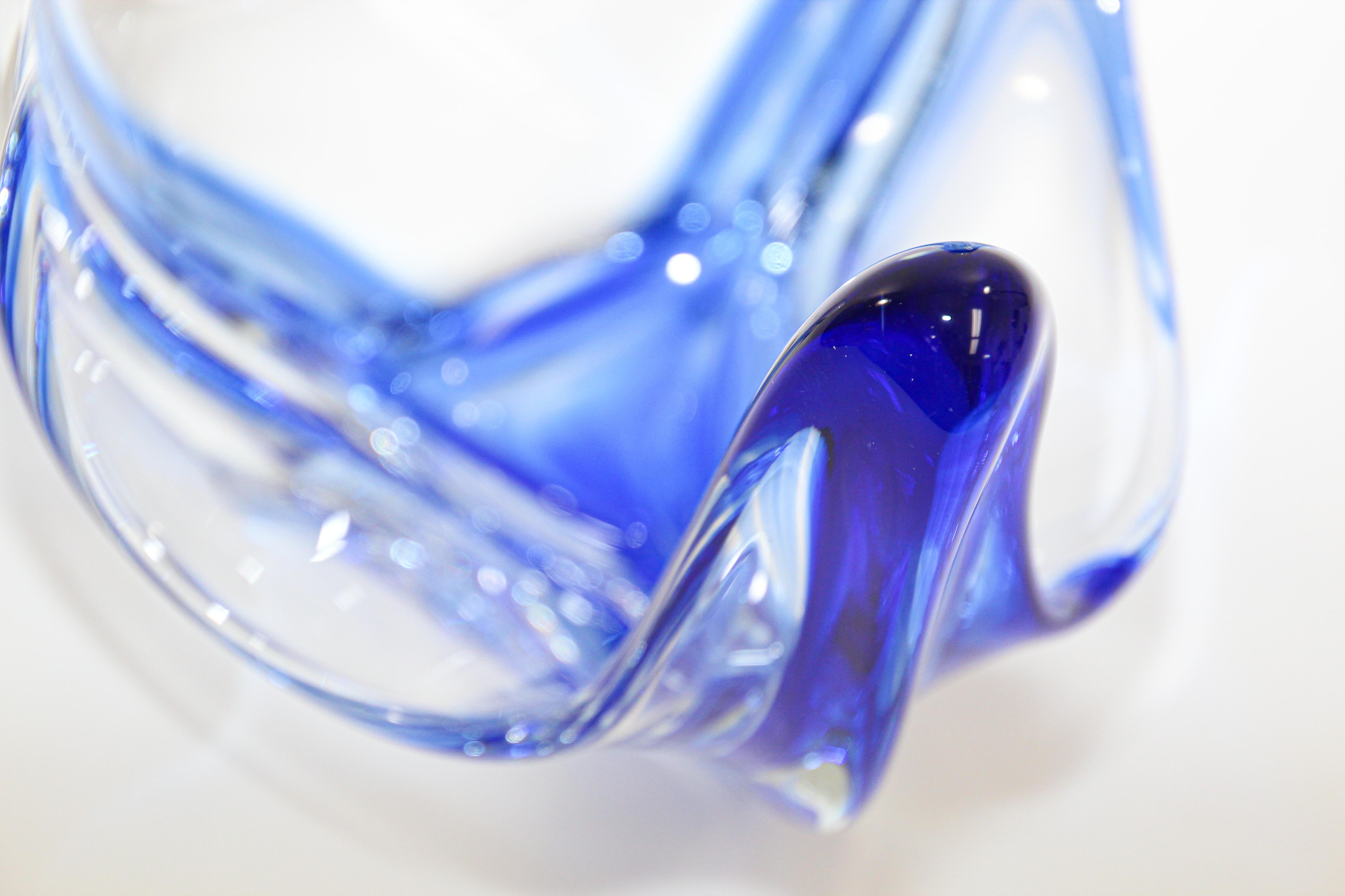 Sculptural Blue Large Decorative Hand Blown Murano Glass Bowl 1
