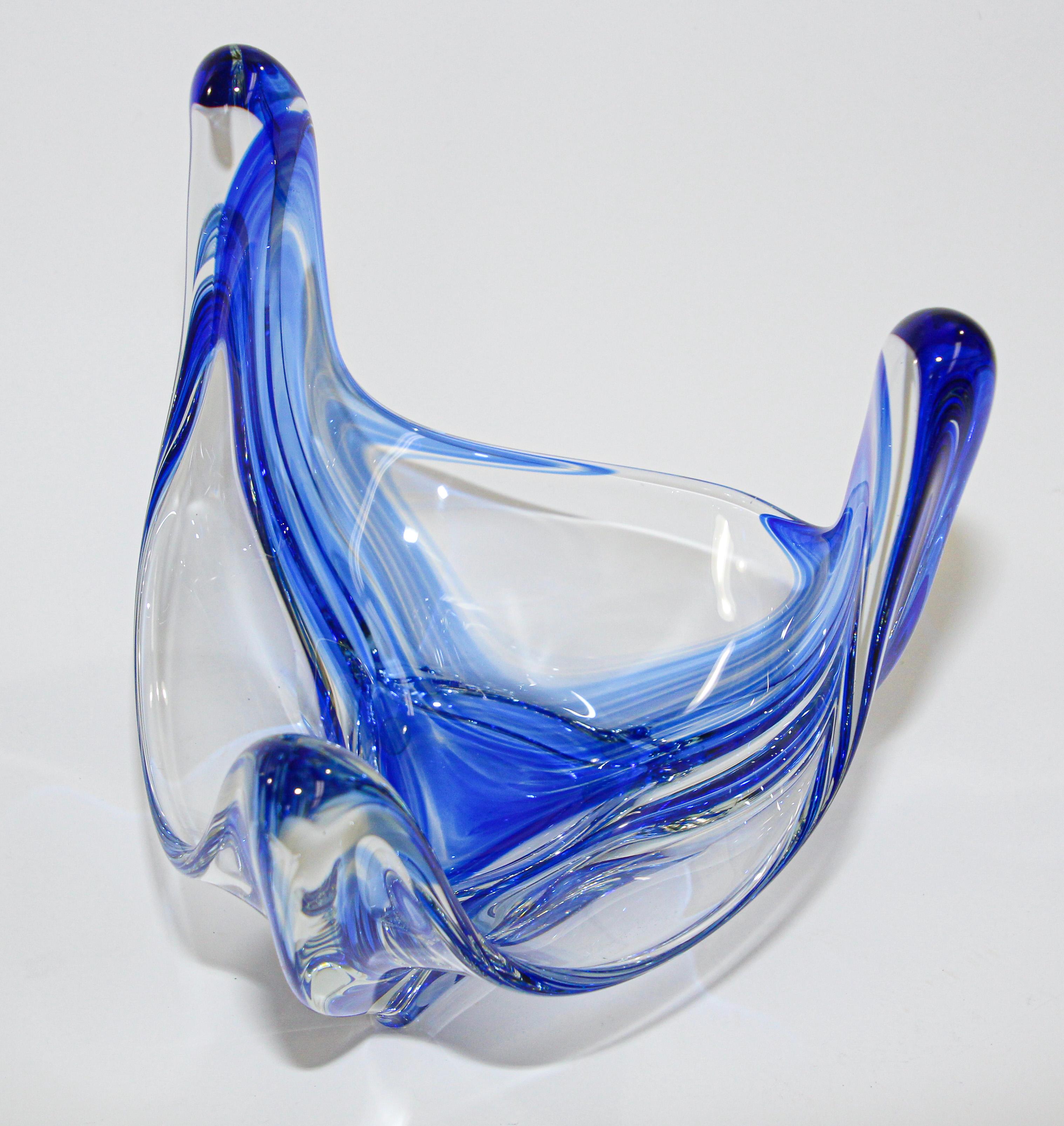 Sculptural Blue Large Decorative Hand Blown Murano Glass Bowl 2