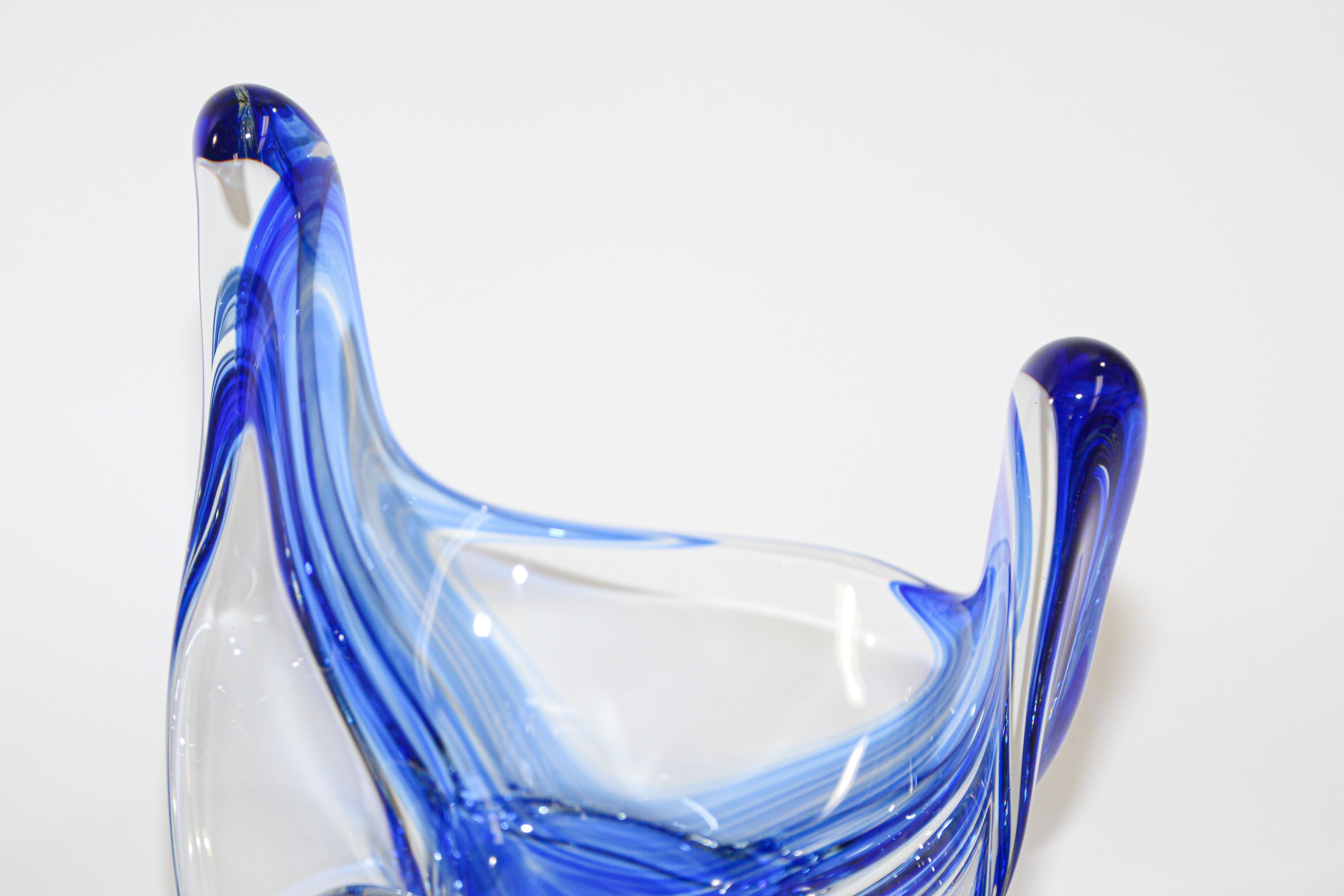 Sculptural Blue Large Decorative Hand Blown Murano Glass Bowl 3