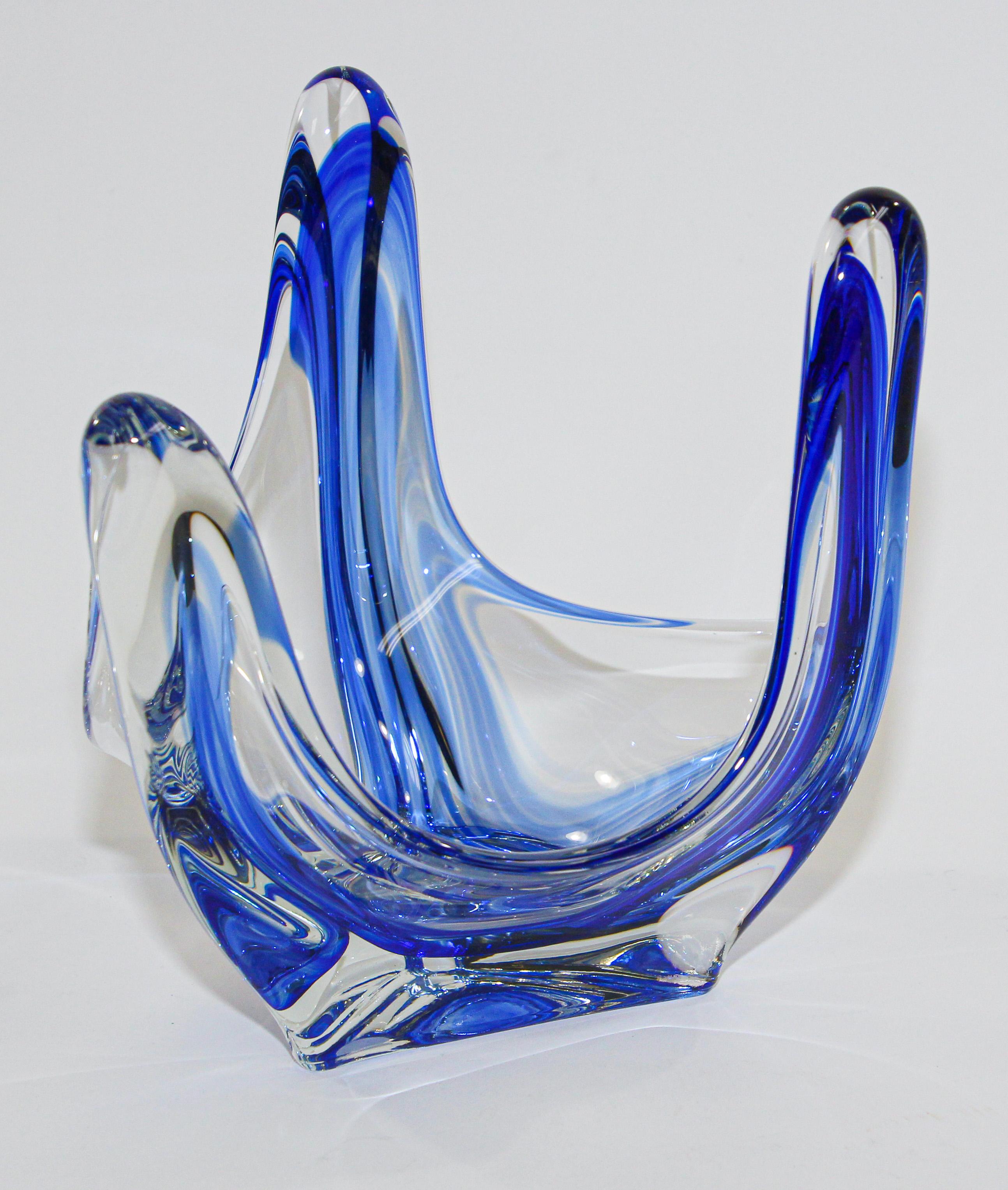 Sculptural Blue Large Decorative Hand Blown Murano Glass Bowl 4
