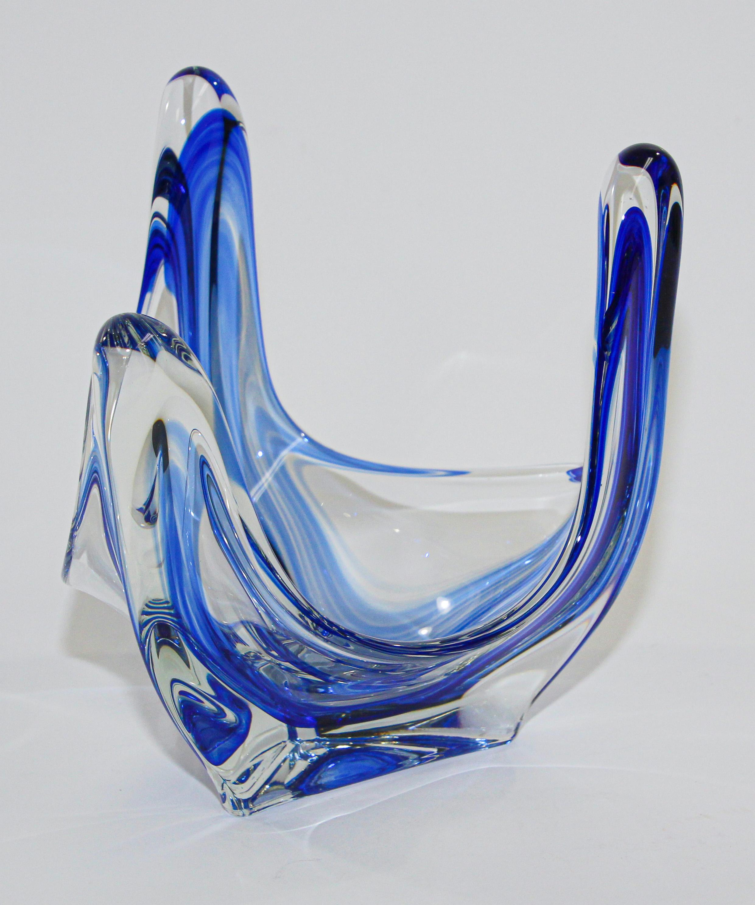Sculptural Blue Large Decorative Hand Blown Murano Glass Bowl 5