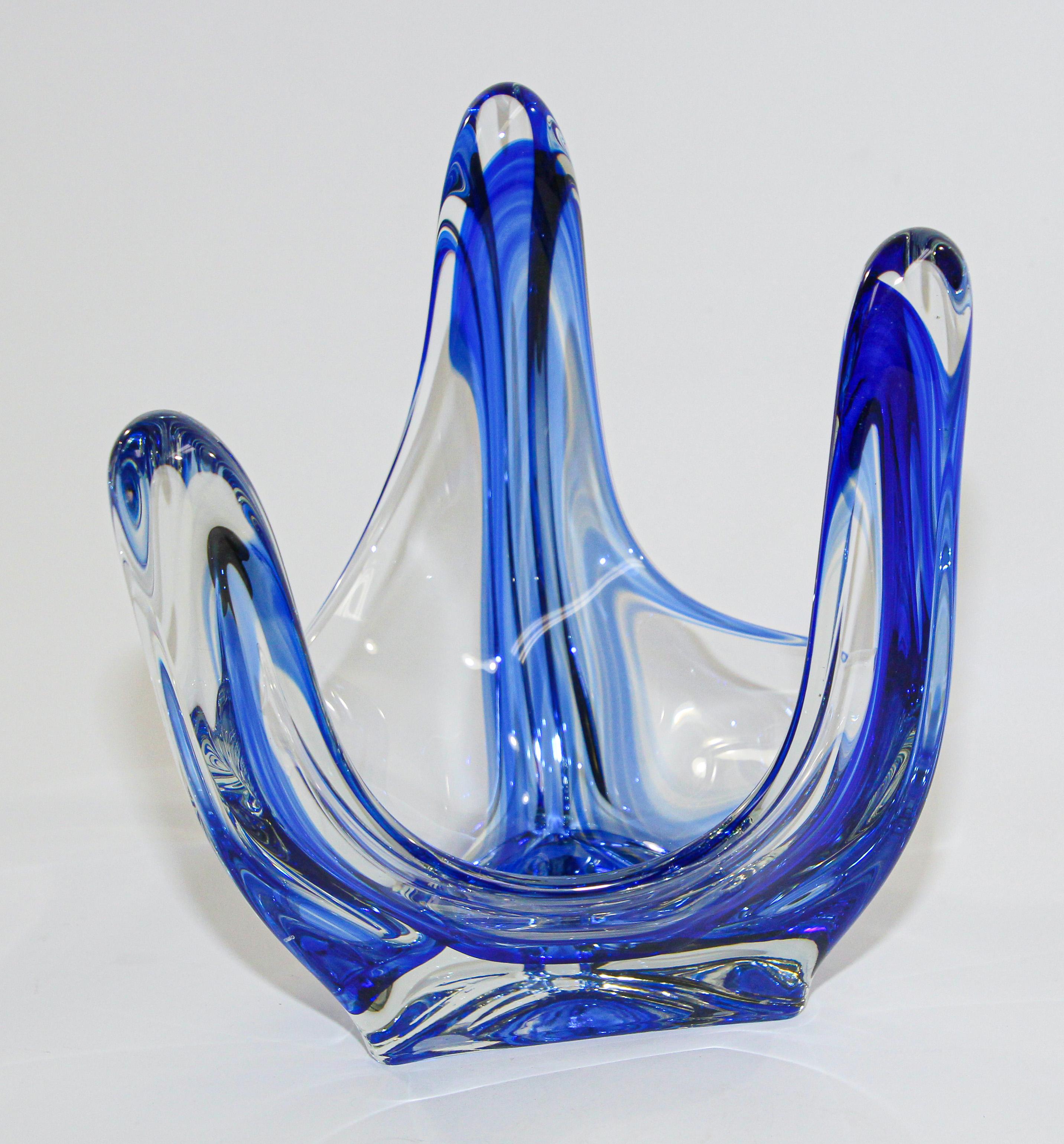 New 17" Large Hand Blown Glass Art Web Bowl Vase Sculpture Clear Decorative 