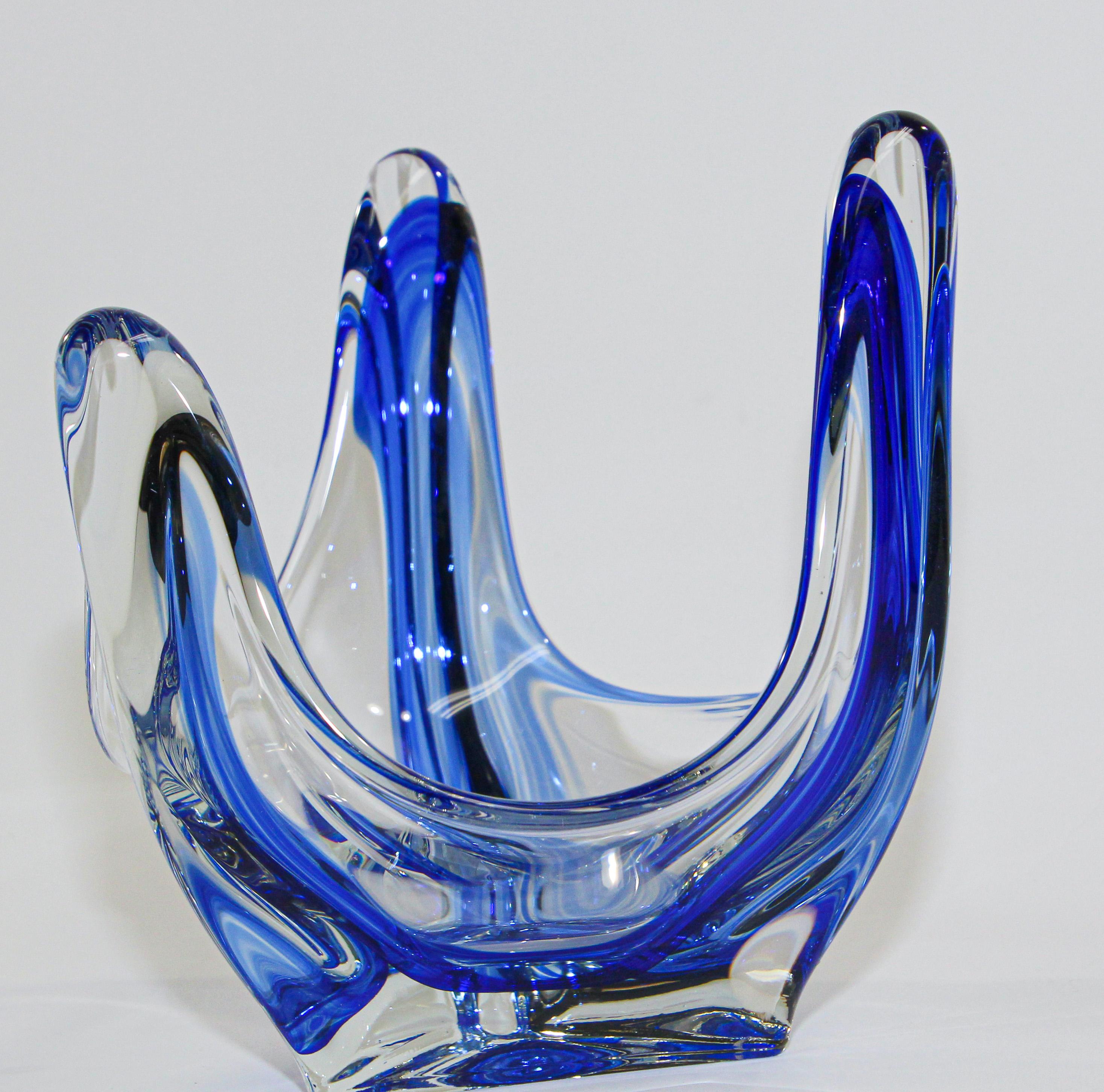 Sculptural Blue Large Decorative Hand Blown Murano Glass Bowl 7