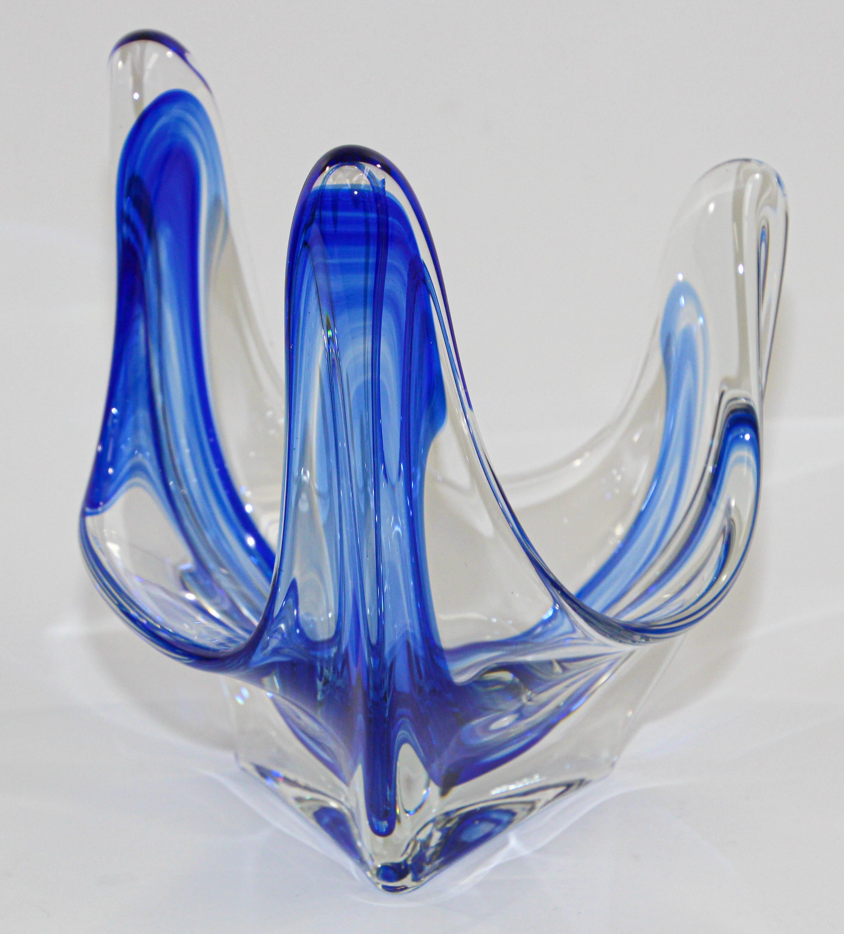 Sculptural Blue Large Decorative Hand Blown Murano Glass Bowl 8