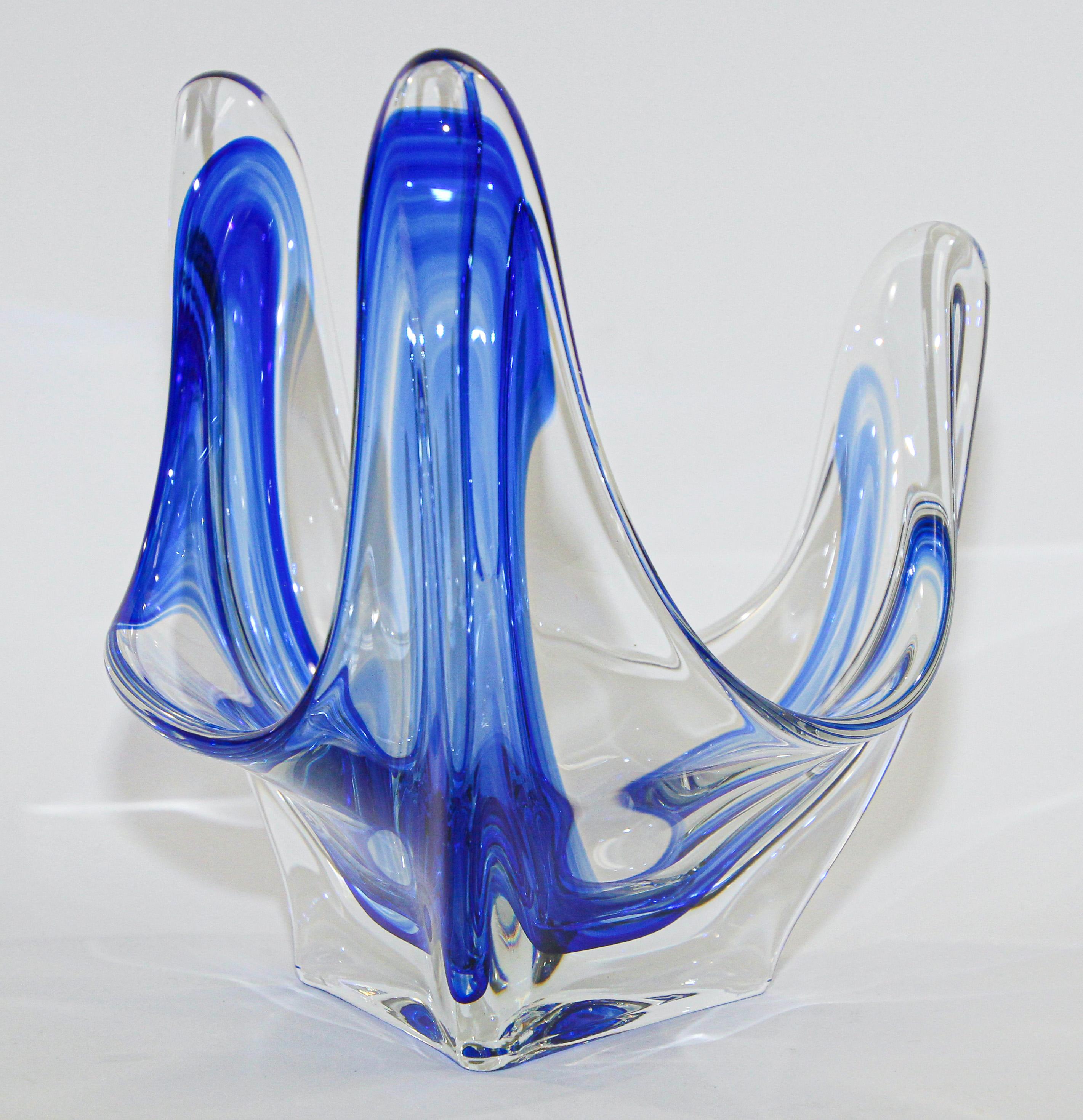 large blue glass decorative bowl