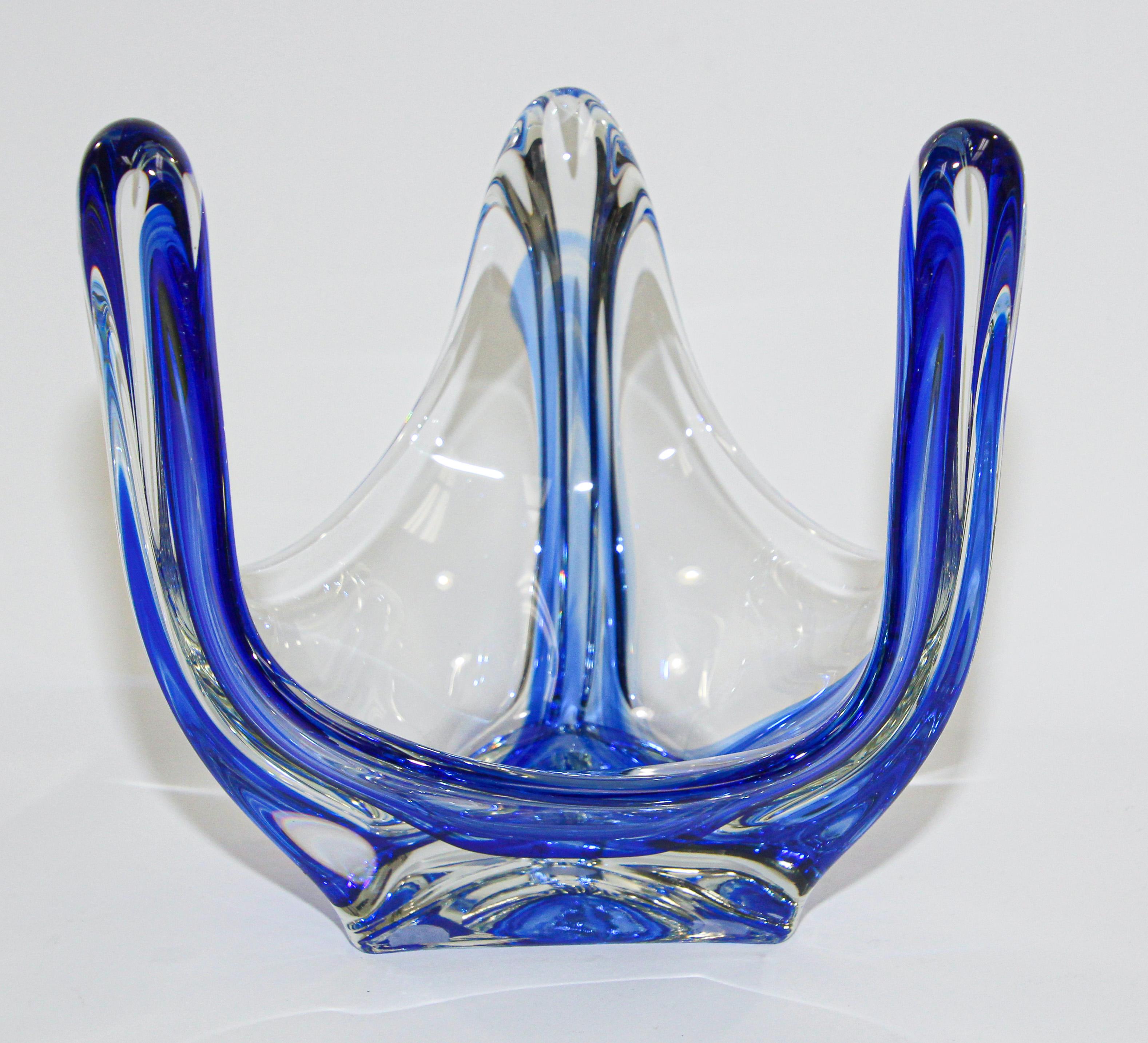 Mid-Century Modern Sculptural Blue Large Decorative Hand Blown Murano Glass Bowl