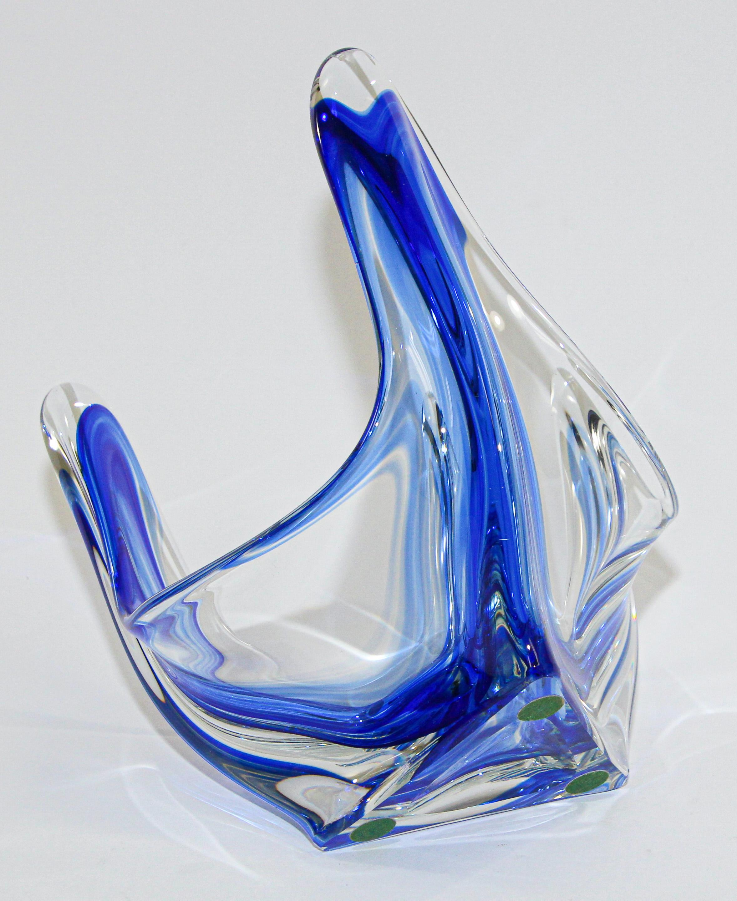 Italian Sculptural Blue Large Decorative Hand Blown Murano Glass Bowl