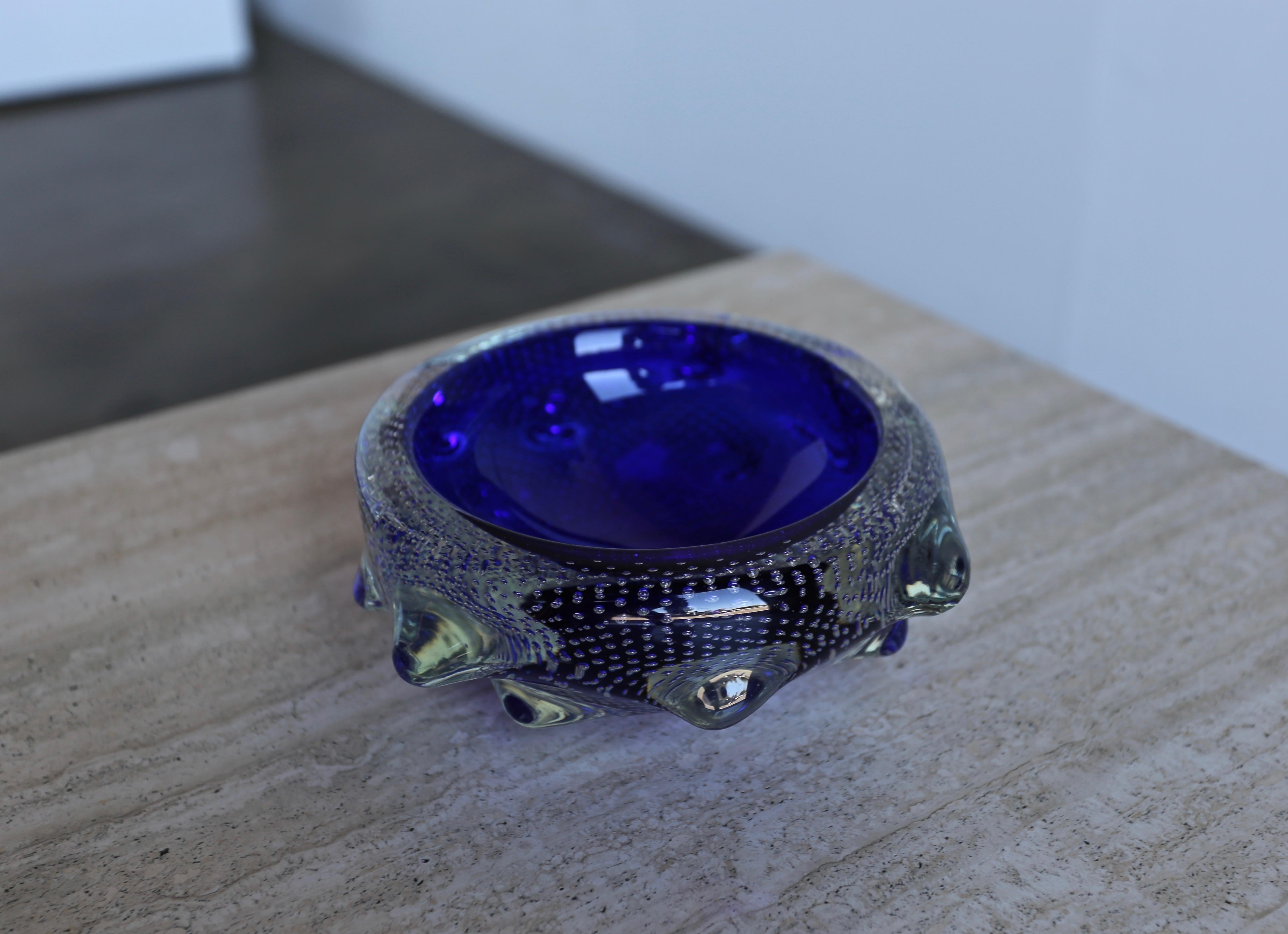 Sculptural blue Murano art glass bowl, circa 1960s.
