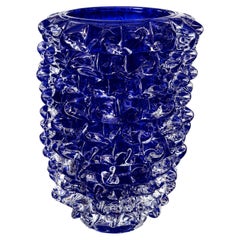 Sculptural Blue Murano Glass “Rostratti” Vase with Clear Pulled Point Decoration