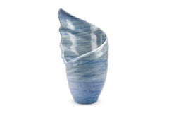 Sculptural Blue Vase Marble Azul Macaubas Handmade in Italy, Organic Shape