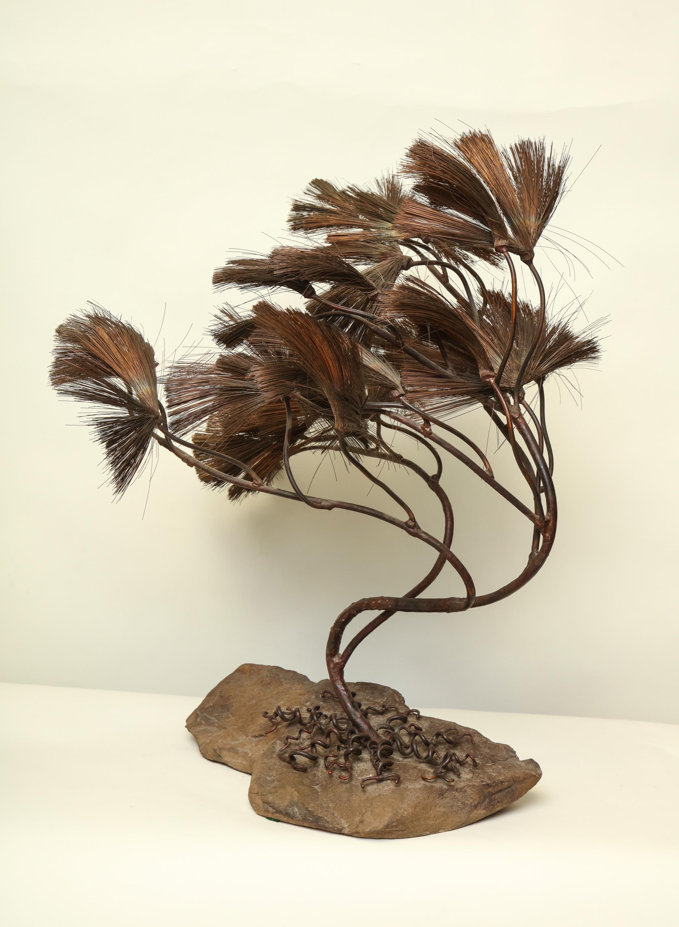 Sculptural Bonsai Tree Mid-Century Modern Iron Copper and Stone, 1960s For Sale 4