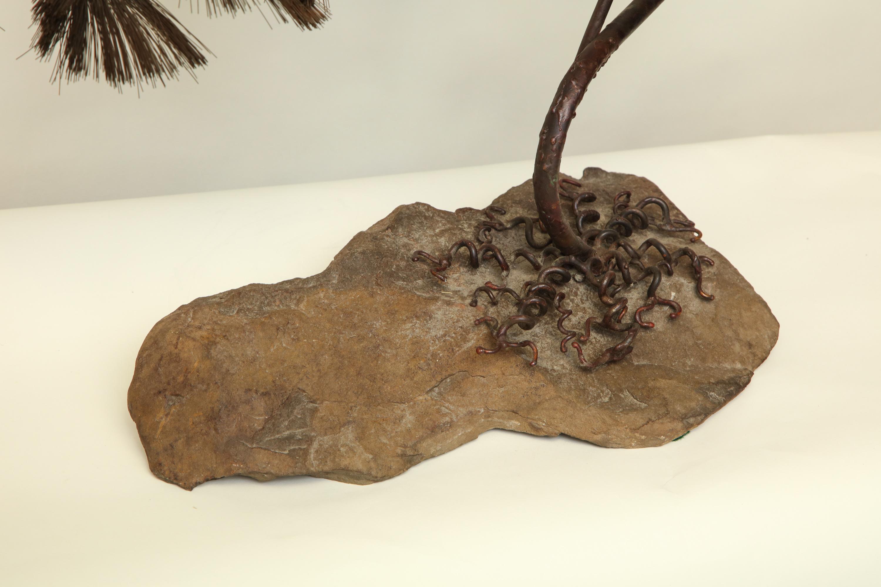 Sculptural Bonsai Tree Mid-Century Modern Iron Copper and Stone, 1960s In Good Condition For Sale In New York, NY