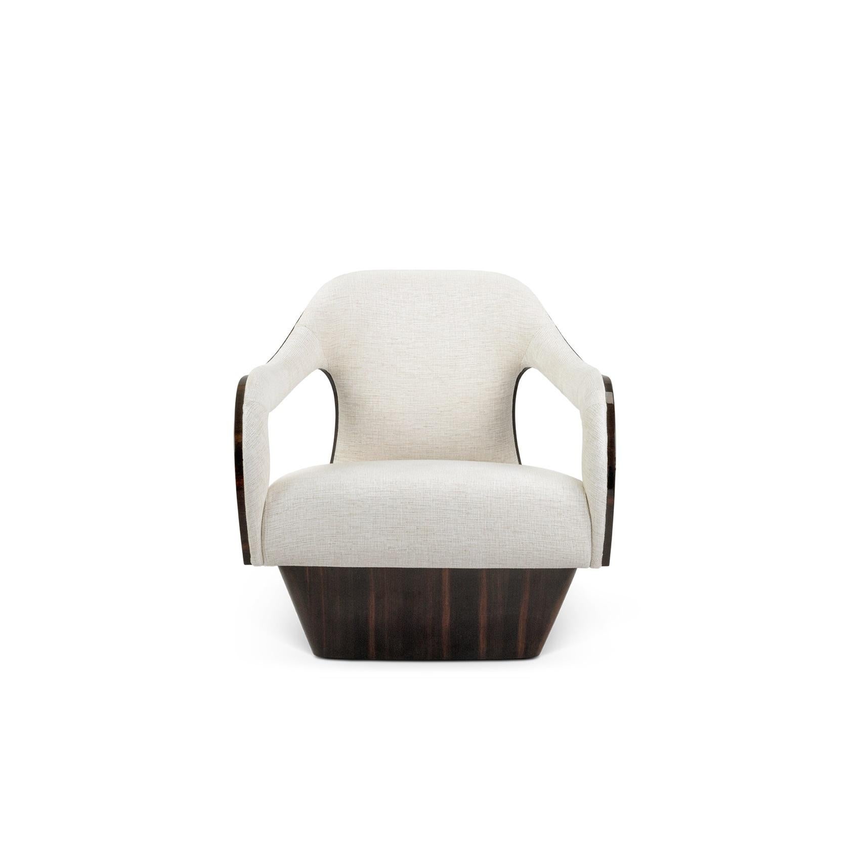 Sculptural Bouclé Armchair with Glossy Sycamore Wood Structure-Jose De Castro In New Condition For Sale In NEW YORK, NY