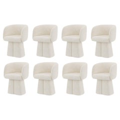 Silla de Comedor Escultural Bouclé con Base de Pedestal-Set De 8 Sillas Bouclé Blanco