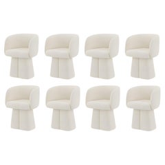 Sculptural Bouclé Dining Chair with Pedestal Base-Set Of 8 Chairs White Bouclé Sculptural Bouclé Dining Chair with Pedestal Base-Set Of 8 Chairs White Bouclé