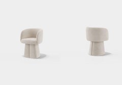 Sculptural Bouclé Dining Chair with Pedestal Base-Set Of Six Chairs Taupe Bouclé