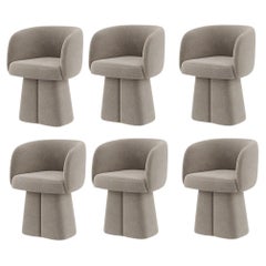 Silla de Comedor Escultural Bouclé con Base de Pedestal-Set De Seis Sillas Bouclé Topo