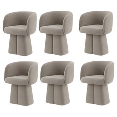 Sculptural Bouclé Dining Chair with Pedestal Base-Set Of Six Chairs Taupe Bouclé