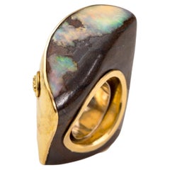 Sculptural Boulder Opal and 18K Yellow Gold Ring