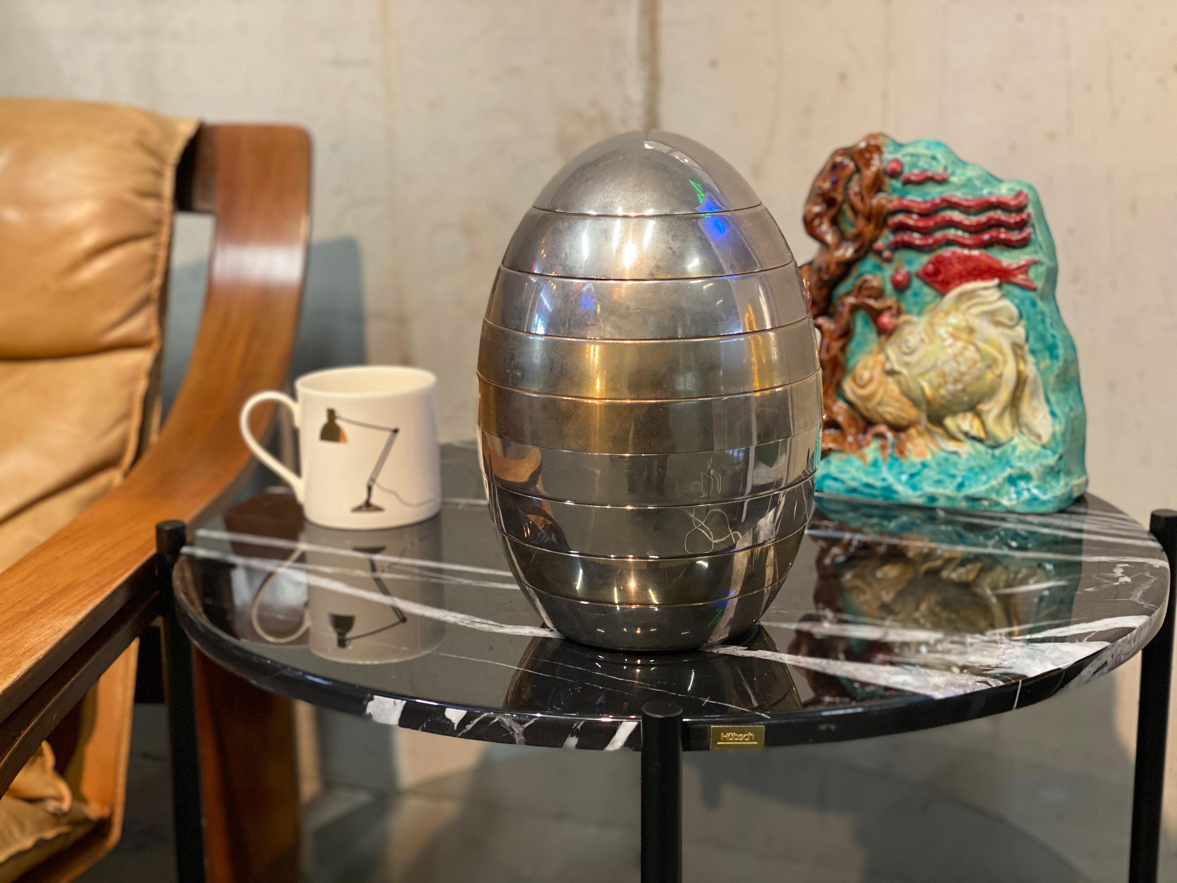 Sculptural Brass and Chrome Stacking Tray Egg by Tommaso Barbi, Space Age Design 5