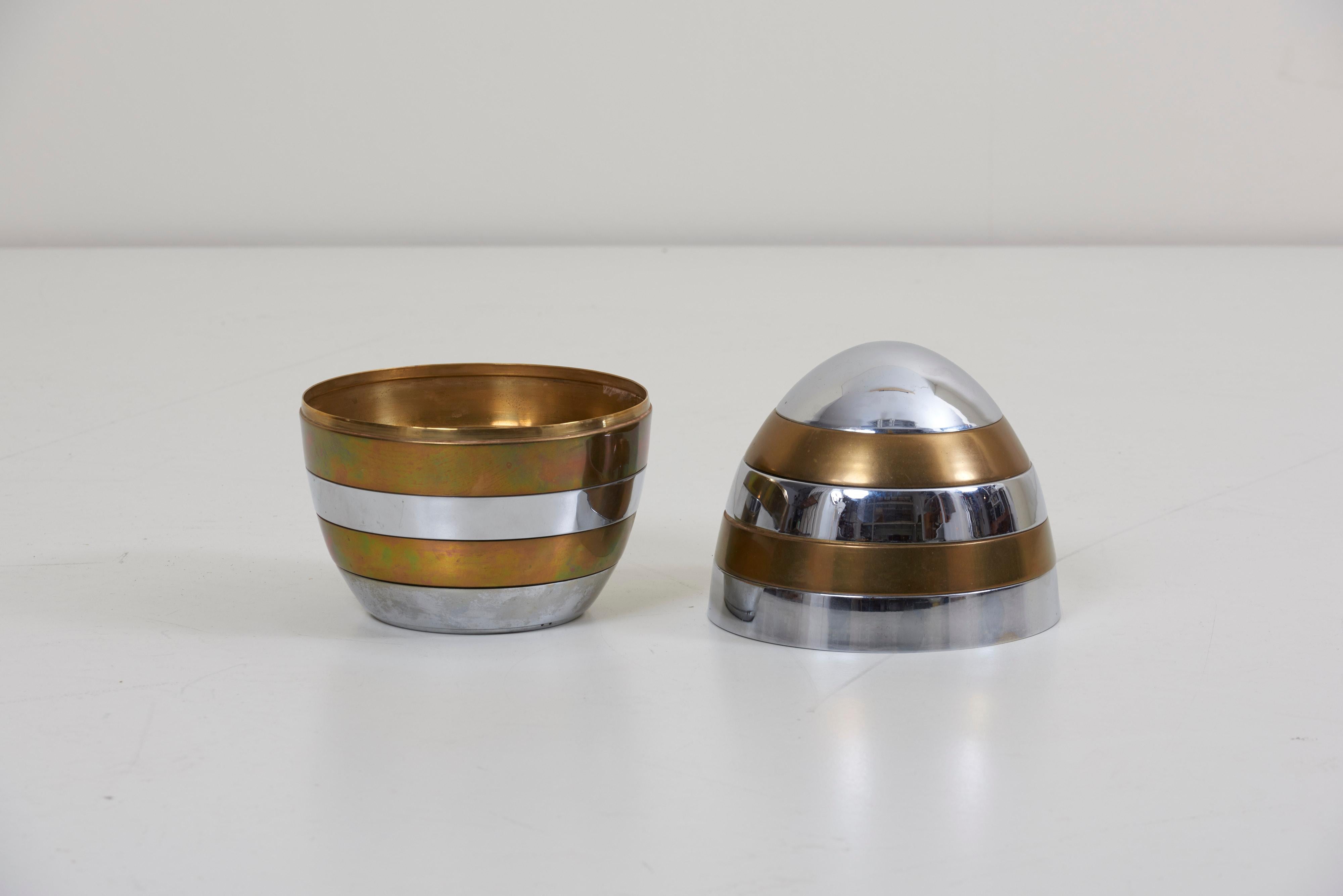Sculptural Brass and Chrome Stacking Tray Egg by Tommaso Barbi 7