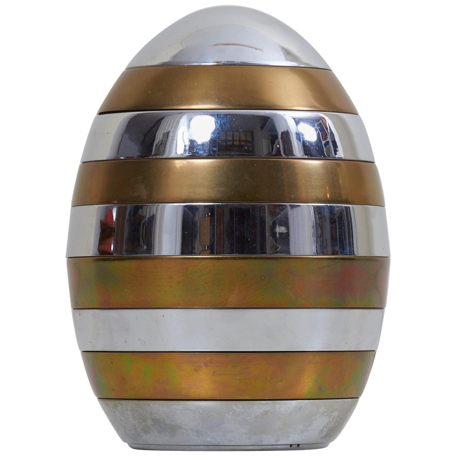 Sculptural Brass and Chrome Stacking Tray Egg by Tommaso Barbi