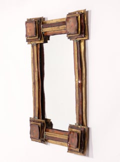 Sculptural Brass and Copper Mirror style of Paul Evans or Curtis Jere 33" x 24"