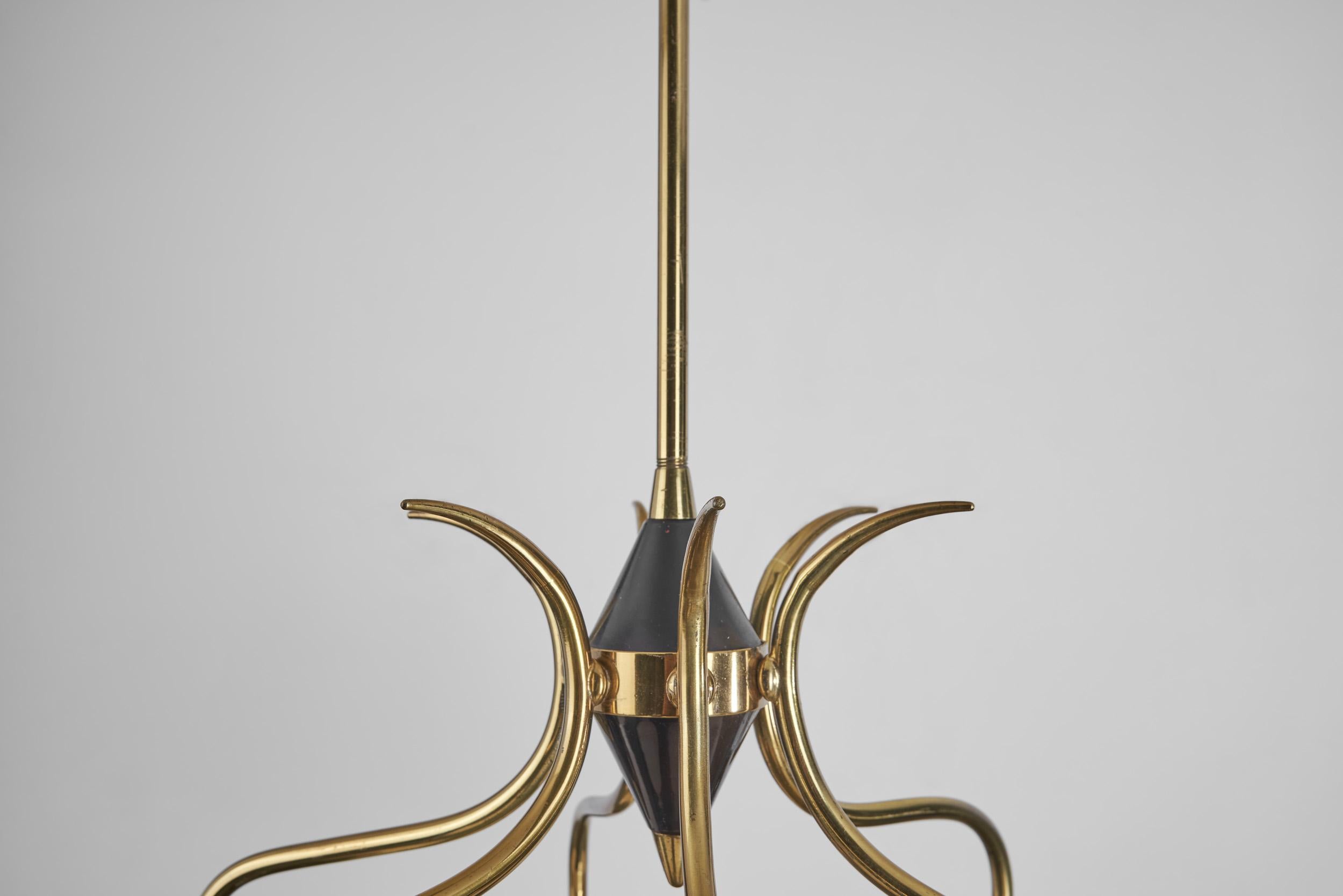 Sculptural Brass and Glass Ceiling Light, Scandinavia, 1950s For Sale 6