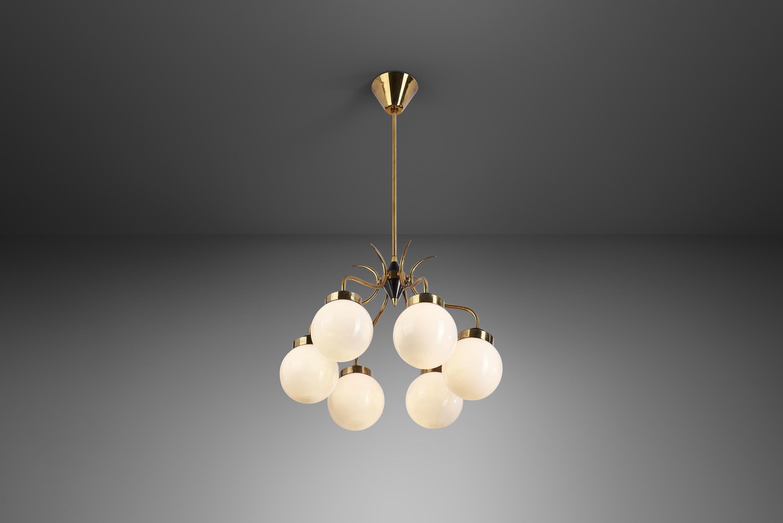 Sculptural Brass and Glass Ceiling Light, Scandinavia, 1950s In Good Condition For Sale In Utrecht, NL