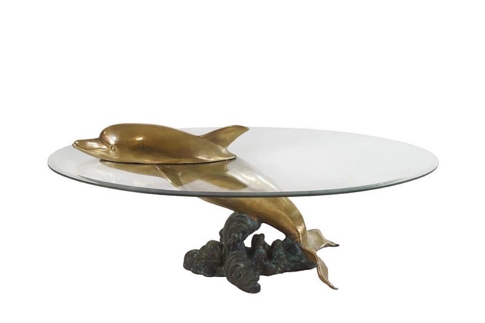 dolphin coffee table with glass top
