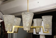 Vintage Brass and Glass Six-Arm Hanging Fixture