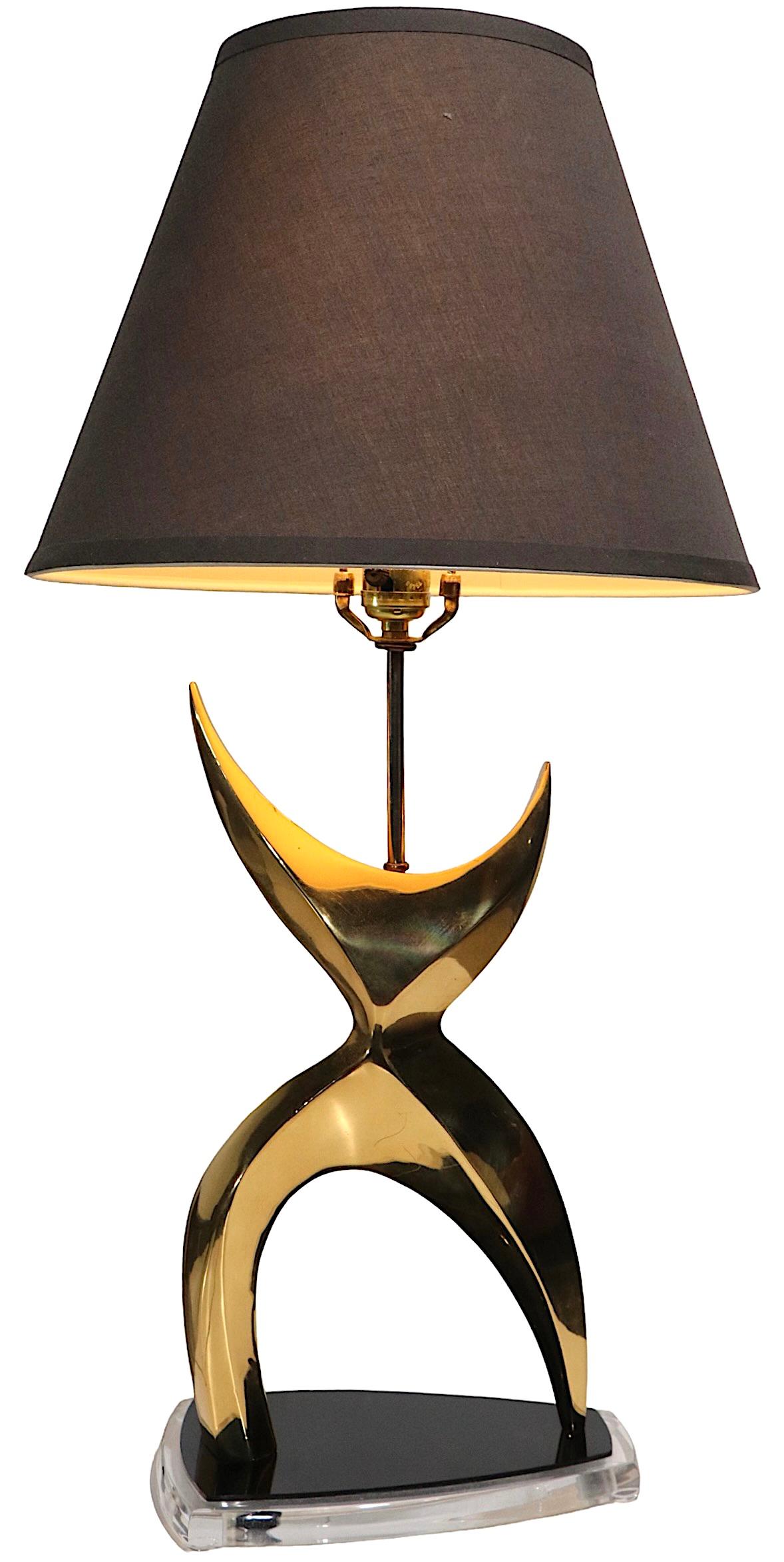 Hollywood Regency Sculptural Brass and Lucite Table Lamp, Ca. 1970's