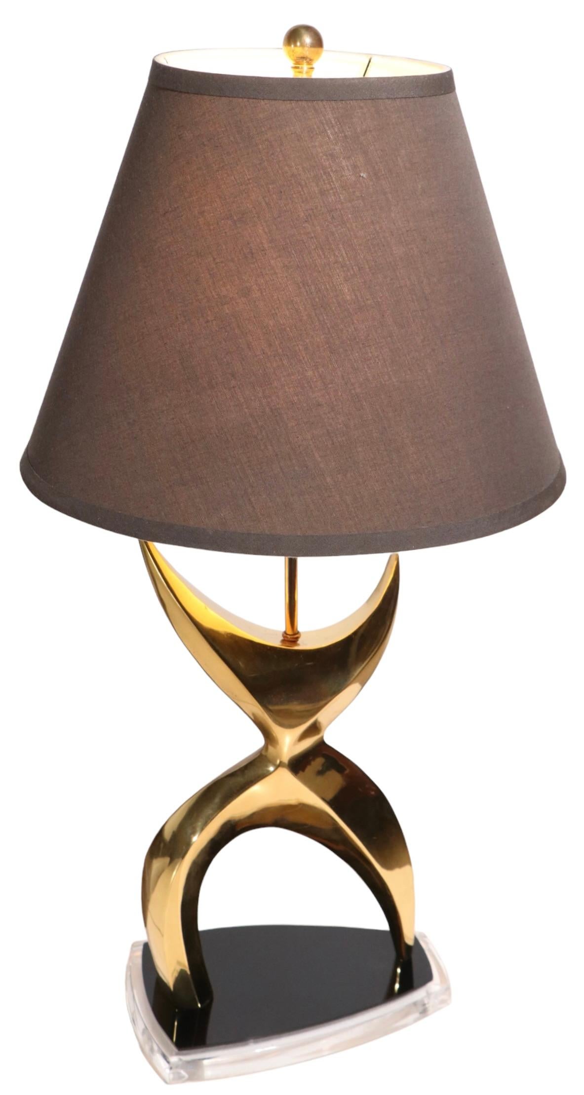 American Sculptural Brass and Lucite Table Lamp, Ca. 1970's