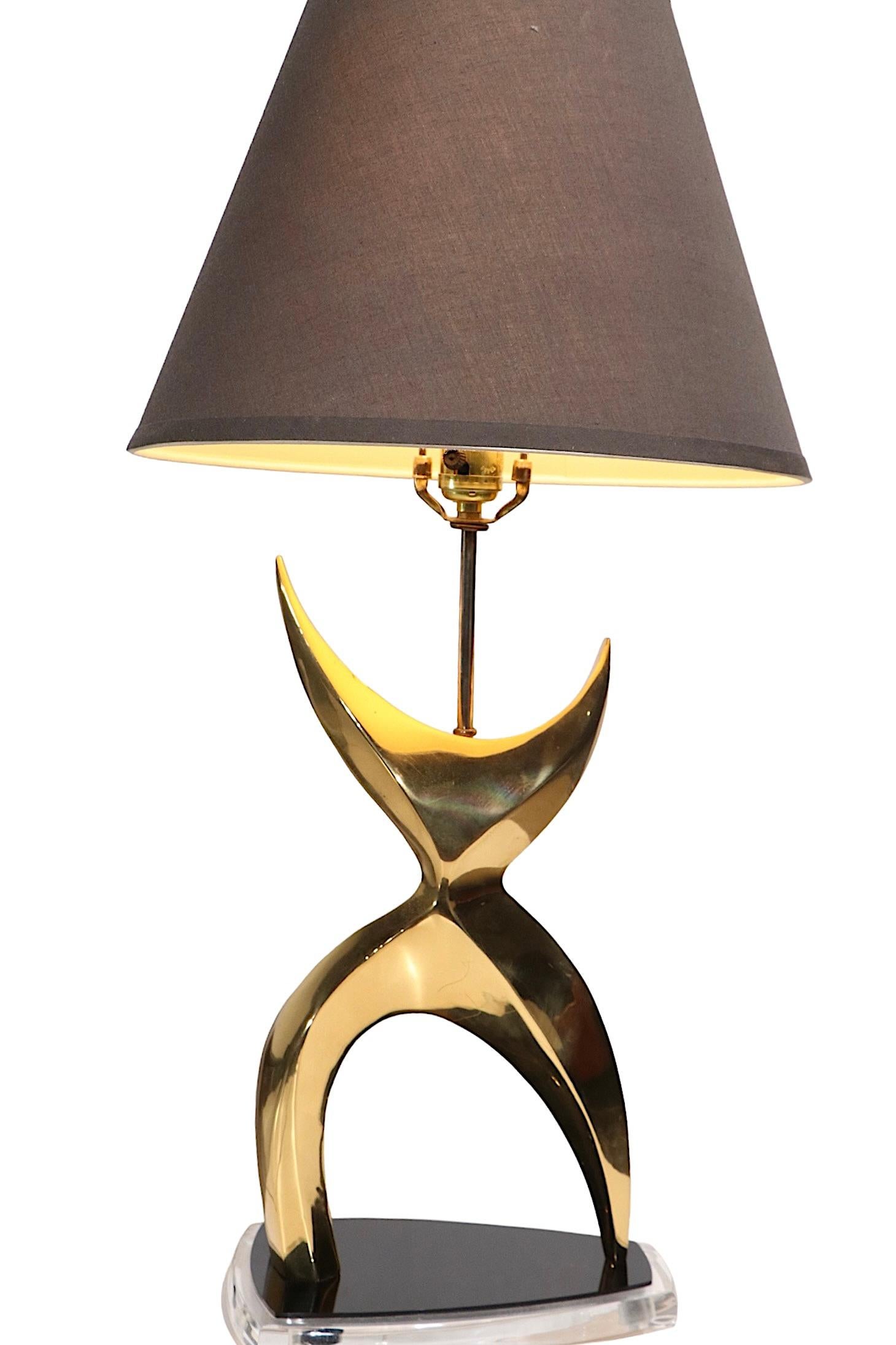 Sculptural Brass and Lucite Table Lamp, Ca. 1970's 2