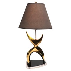 Sculptural Brass and Lucite Table Lamp, Ca. 1970's