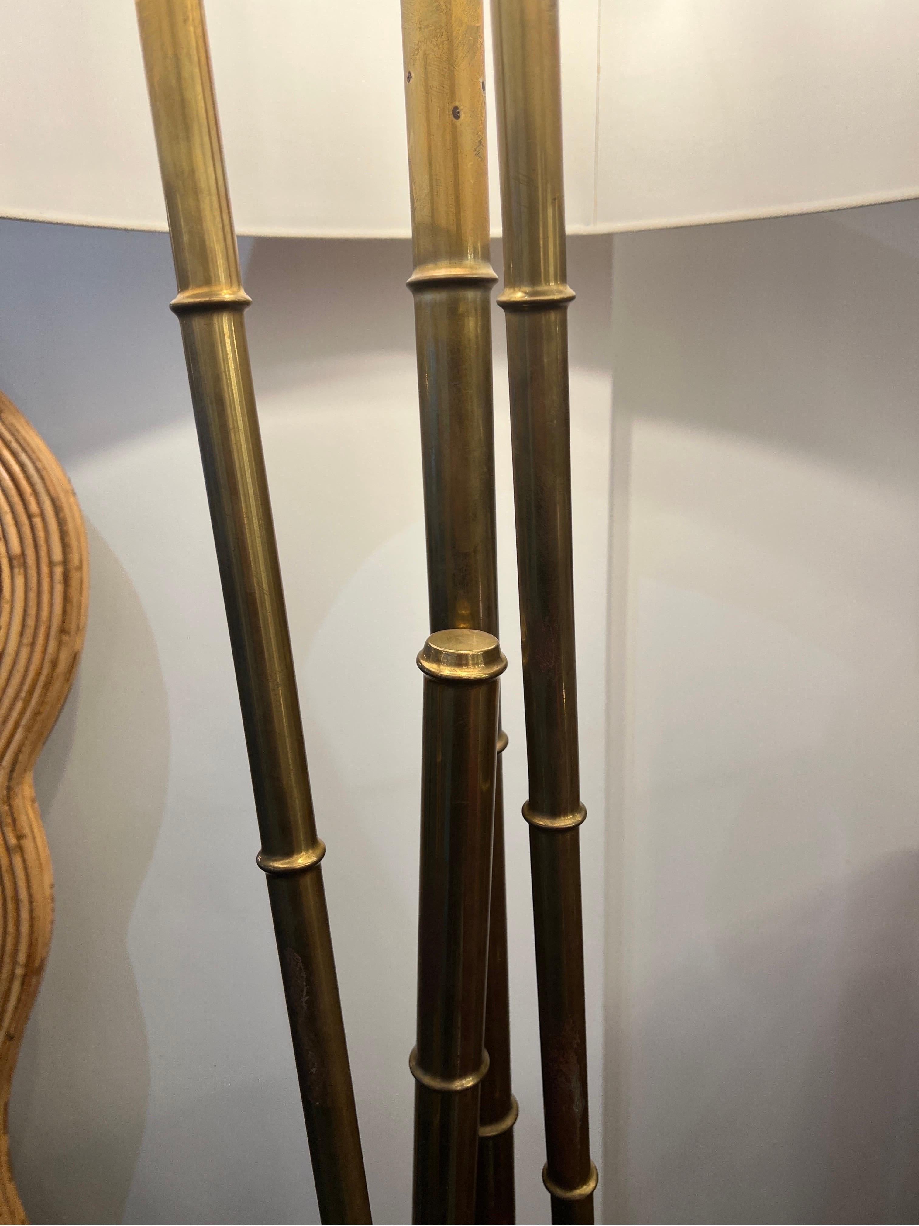 Brushed Sculptural brass bamboo floor lamp  For Sale