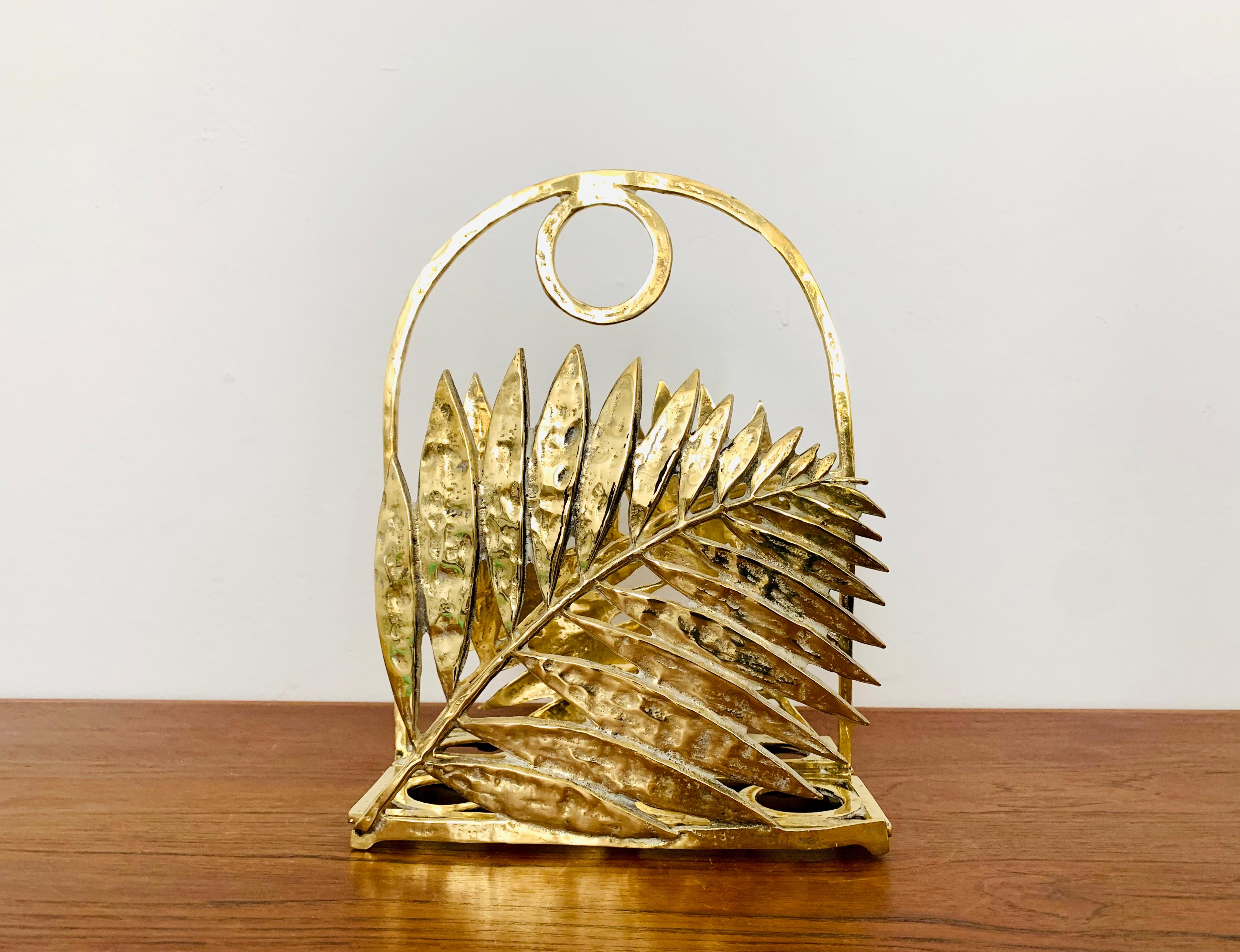 Mid-Century Modern Sculptural Brass Cast Magazine Stand  For Sale