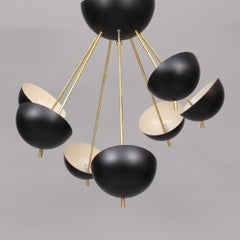 Sculptural Brass Chandelier with Seven Lacquered Shades, Stilnovo Style