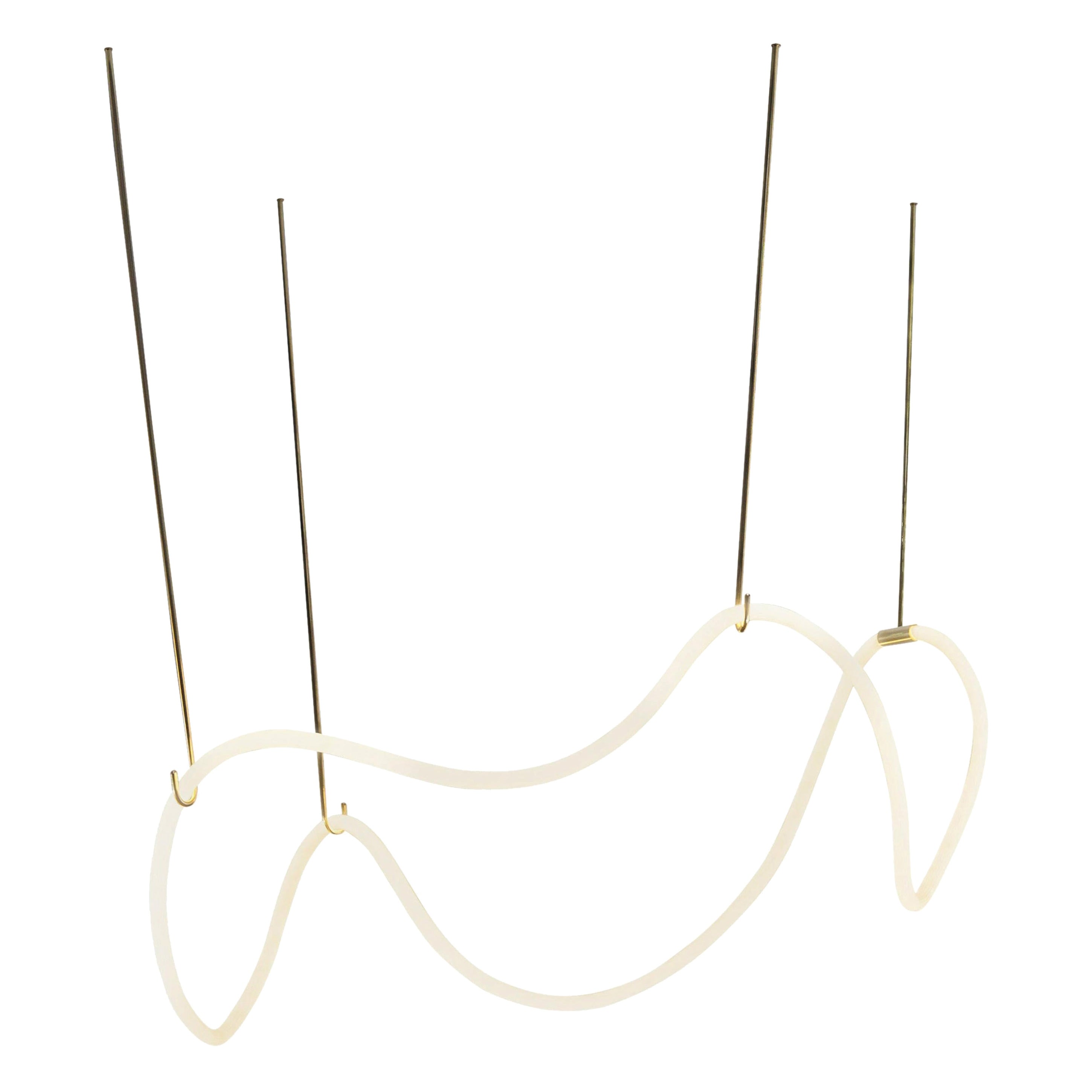 Unique Contemporary Flexible Form Satin Brass Pendant Light by Morghen Studio