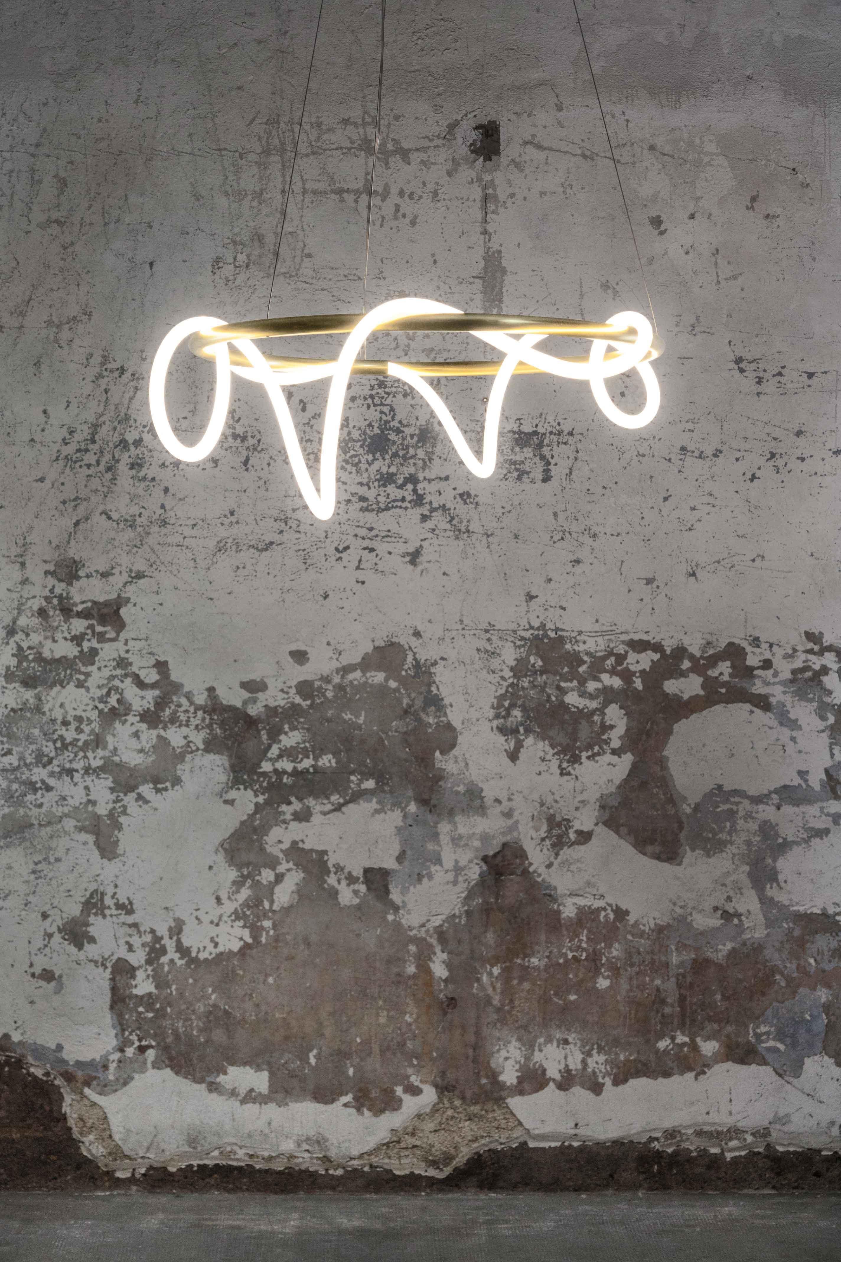 Italian Sculptural Brass Circular Light Pendant, Shiva (1stdibs Gallery New York)