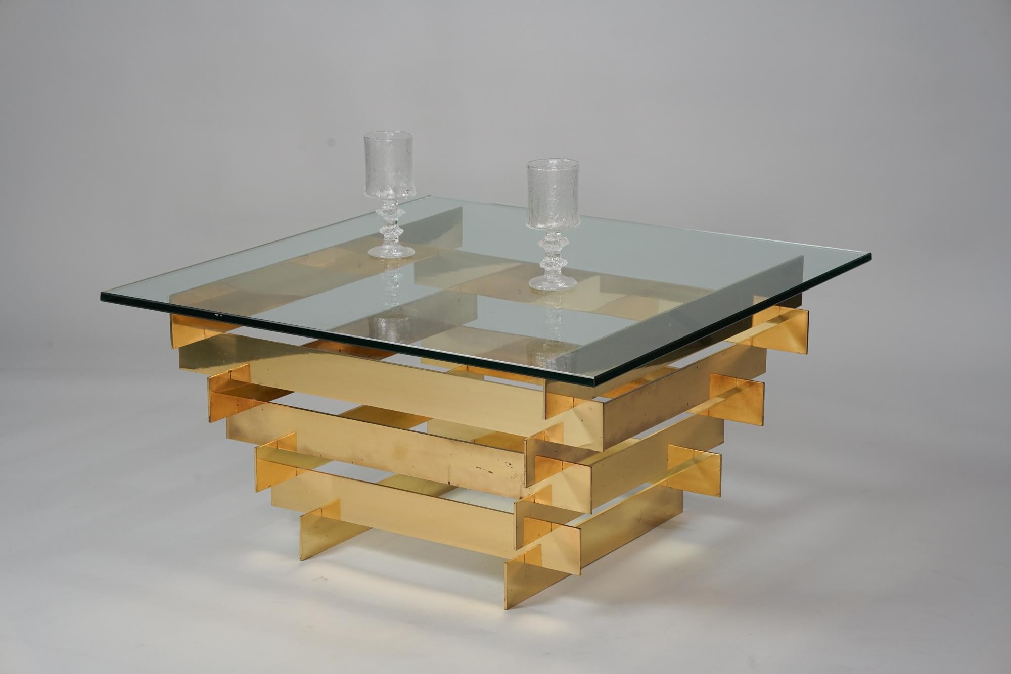 Post-Modern Sculptural Brass Coffee Table, David Hicks, 1970s