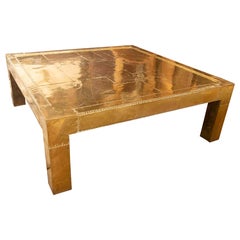 Sculptural Brass Coffee Table with Riveted Surface, Signed R. Dubarry