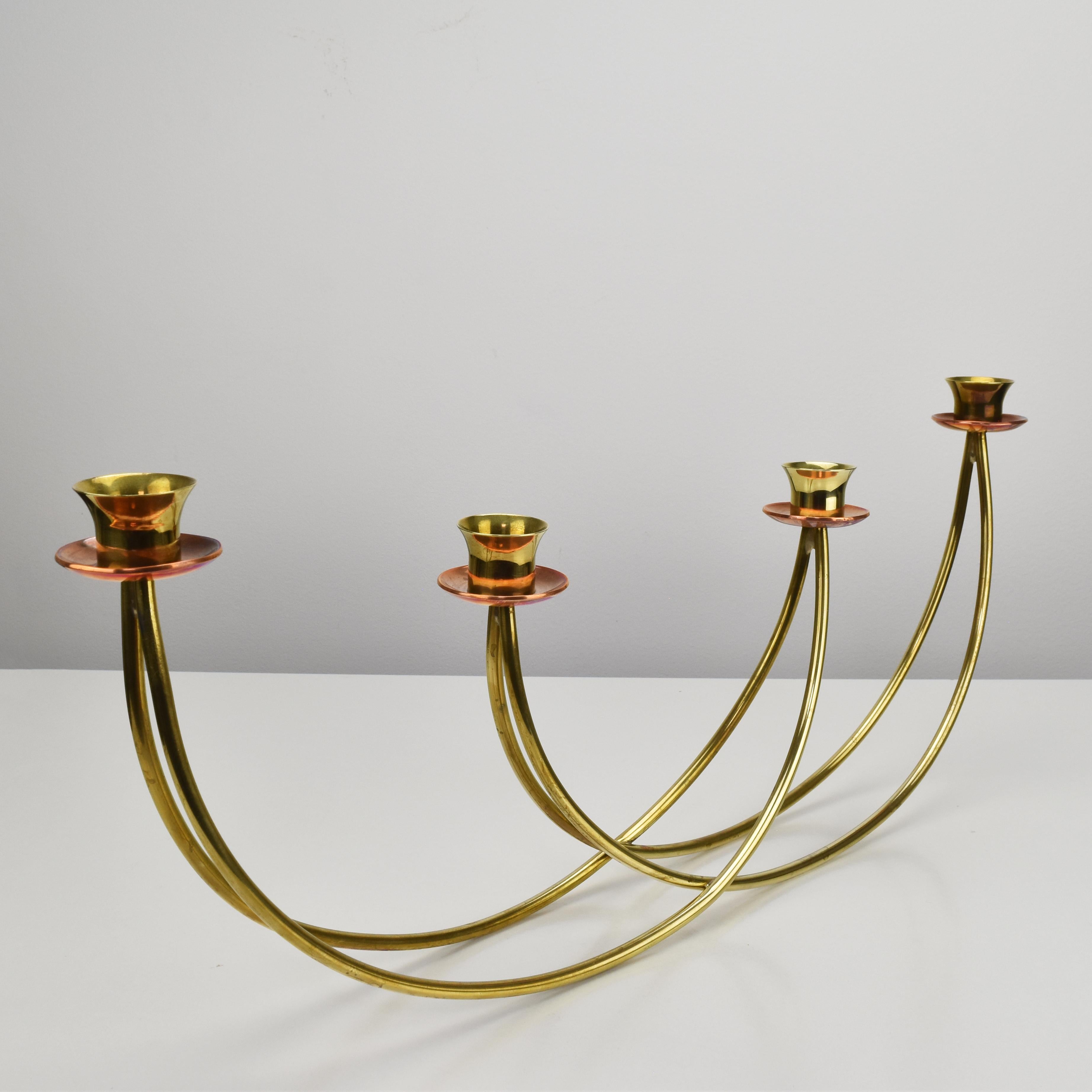 German Sculptural Brass & Copper Candleholder by Harald Buchrucker Bauhaus 1940s For Sale