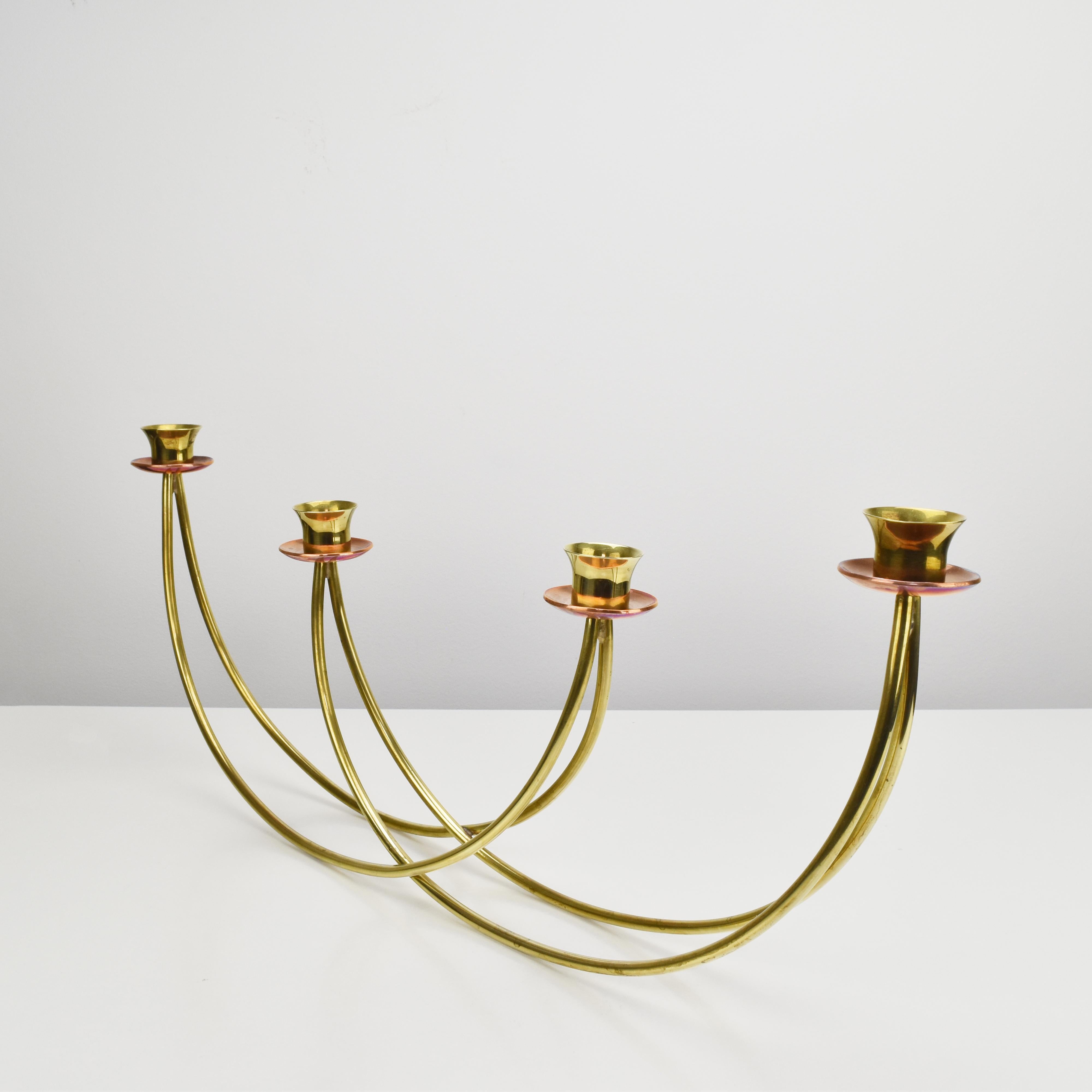 Sculptural Brass & Copper Candleholder by Harald Buchrucker Bauhaus 1940s In Good Condition For Sale In Bad Säckingen, DE