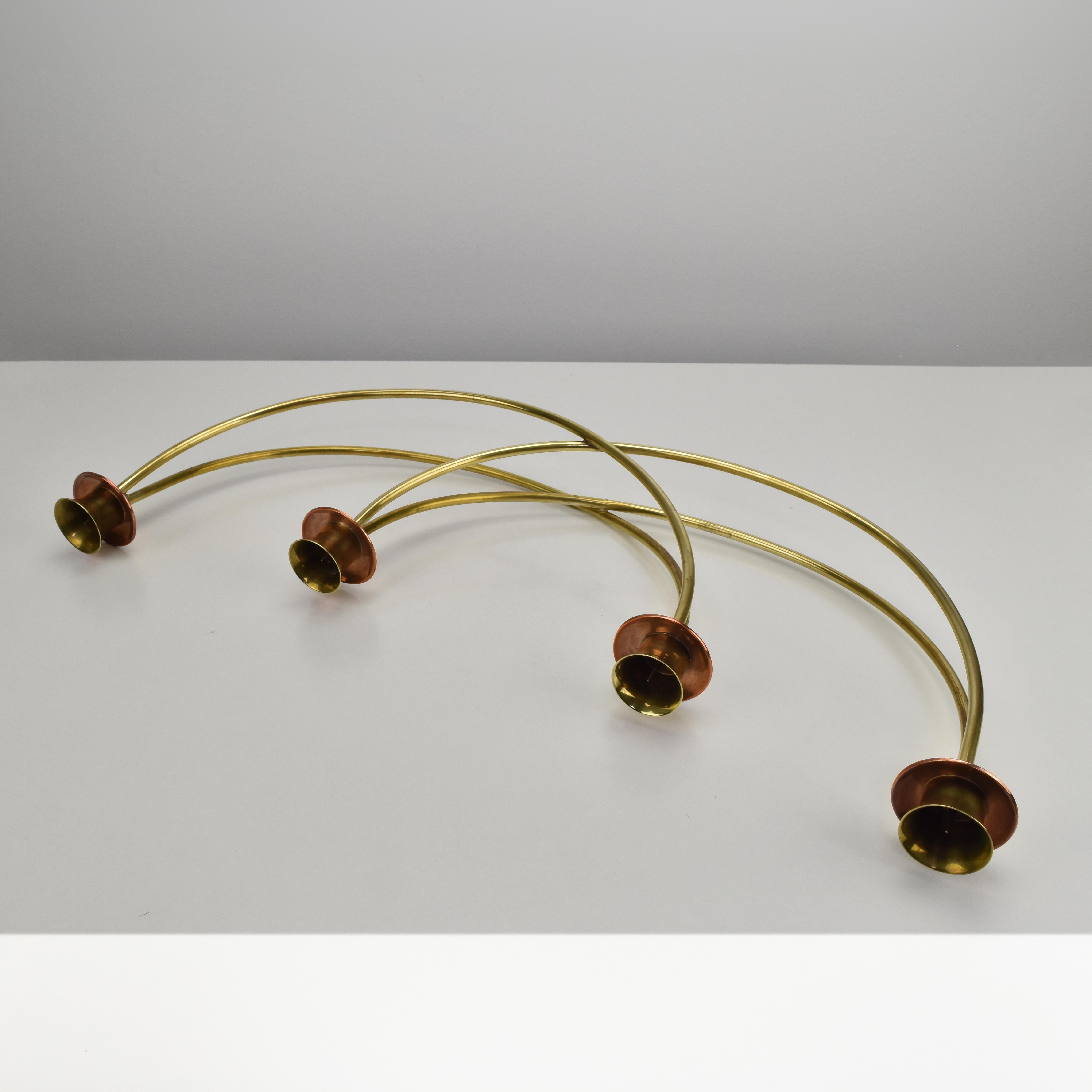 Mid-20th Century Sculptural Brass & Copper Candleholder by Harald Buchrucker Bauhaus 1940s For Sale