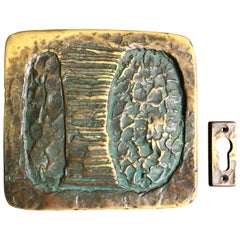 Vintage Sculptural Brass Door Handle with Keyhole Plate