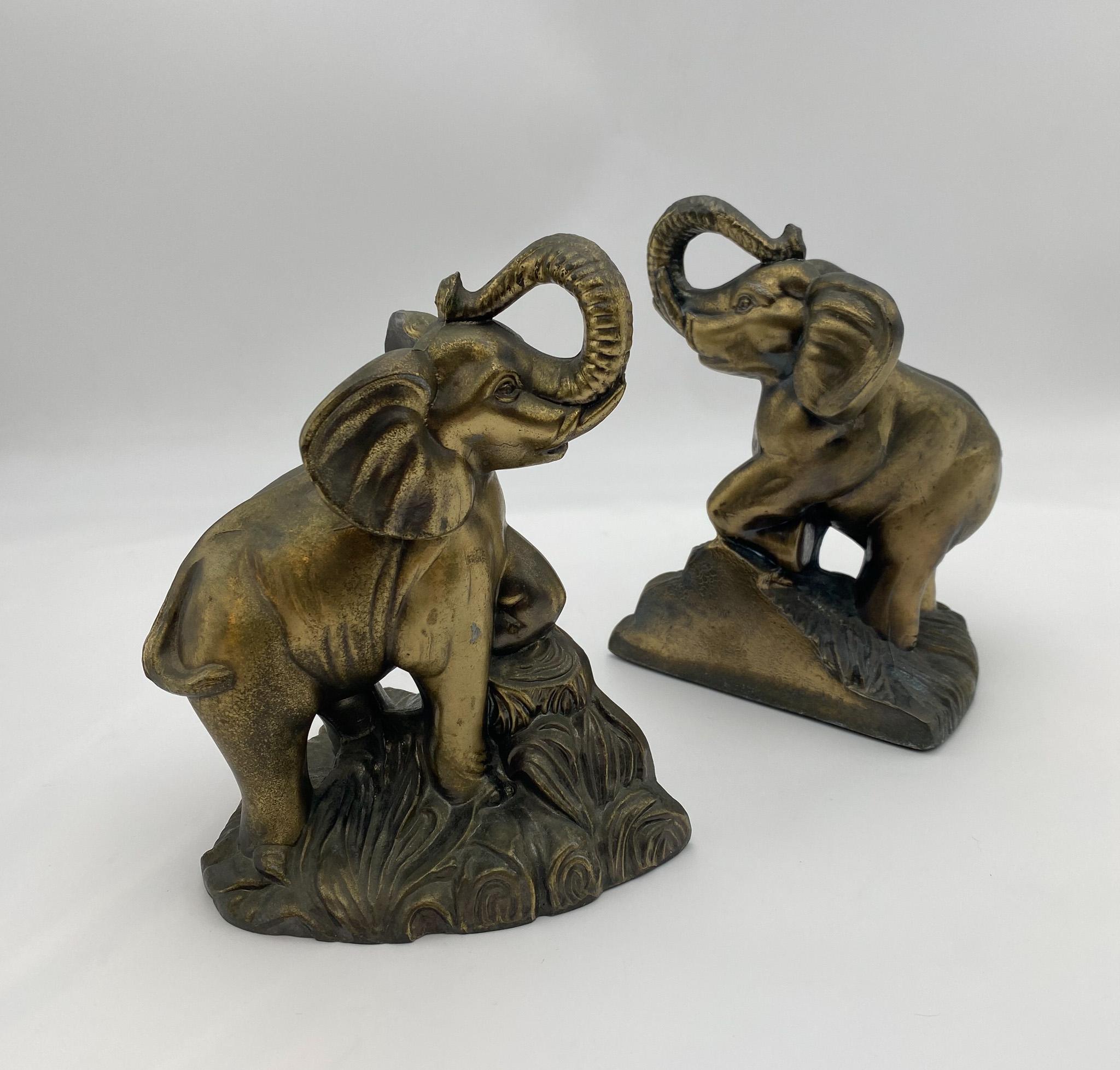 Sculptural Brass Elephant Bookends,  1970's.  Nice original patina.  